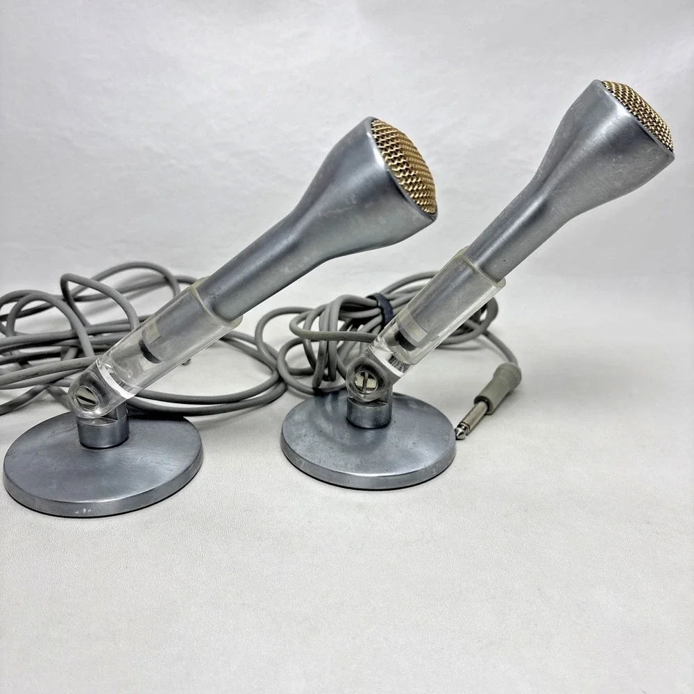SONOTONE CM-10A 2 Microphones With Stands Vintage 1960s Silver Works Rare